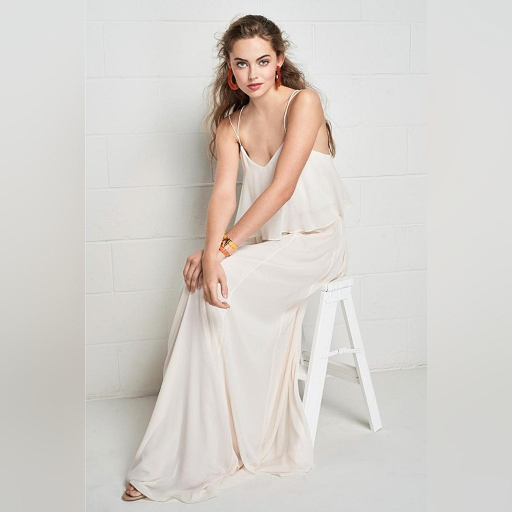 Zara Basic White Flowy Cami Tiered White Maxi Dre… - image 3